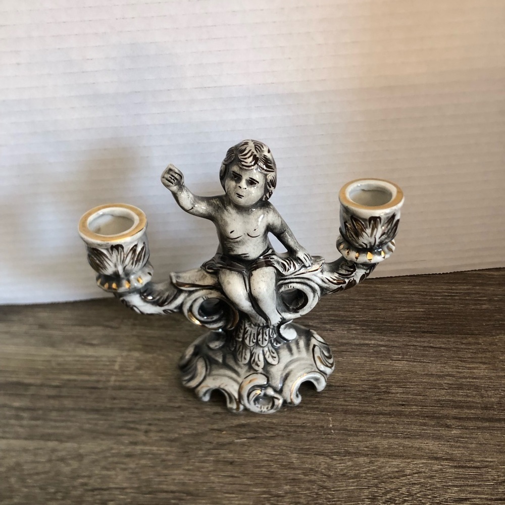 Hand Painted Pereiras Valado Cherub Candle Holder